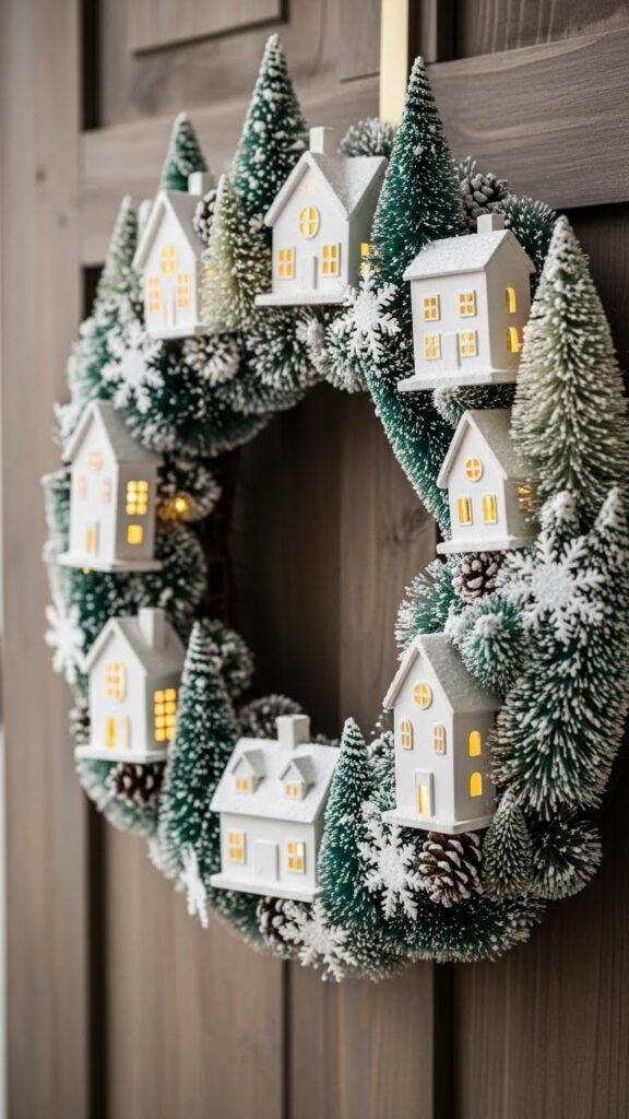 Snowy Village Scene Wreath