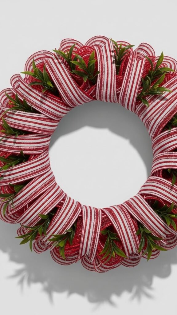  Candy Cane Striped Ribbon Wreath