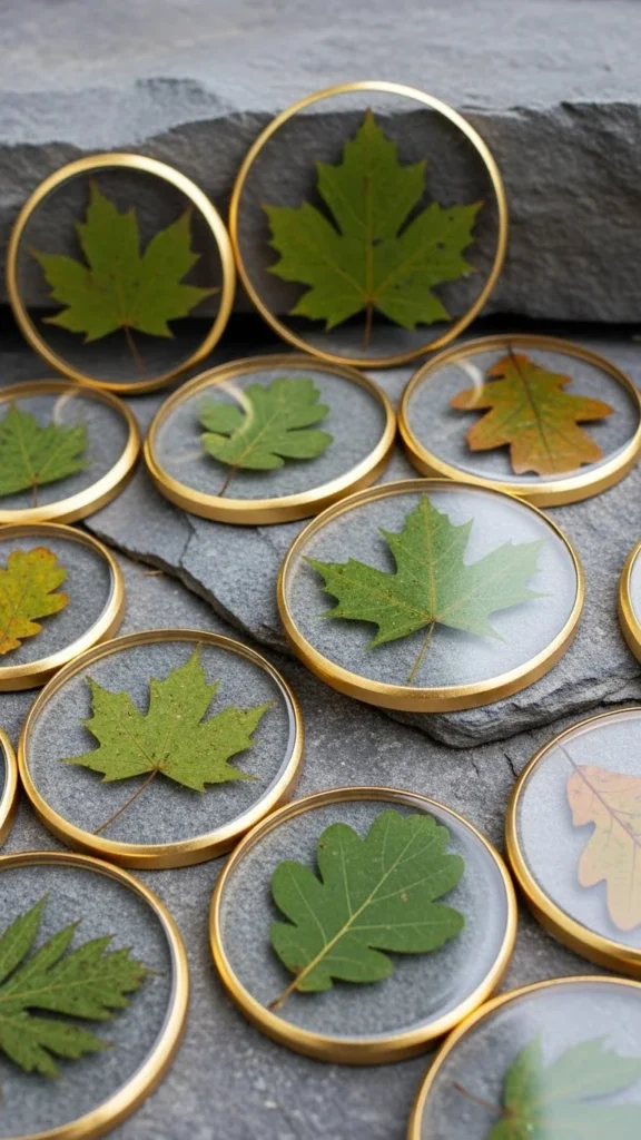 Pressed Leaf Gold-Trimmed Ornaments