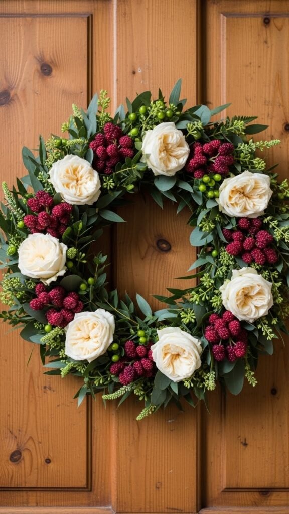 Mulberry and Cream Floral Wreath