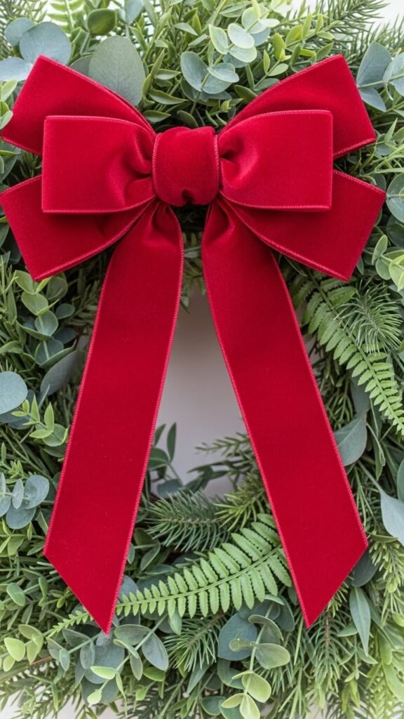 Soft Velvet Ribbon and Greenery Wreath