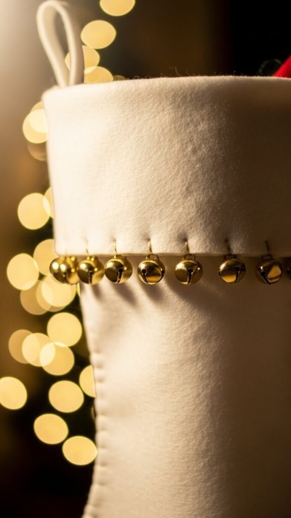 White Felt Stocking with Gold Bells