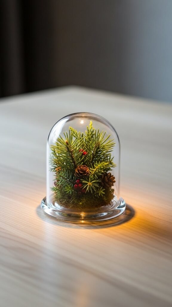 Glass Cloche Evergreen Accent