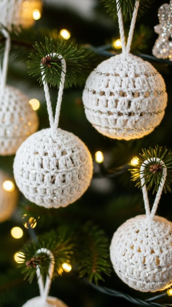 Crochet Snow Puff Ornaments