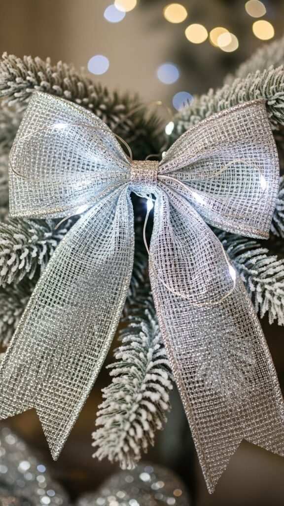 Frosty Silver Mesh Bow