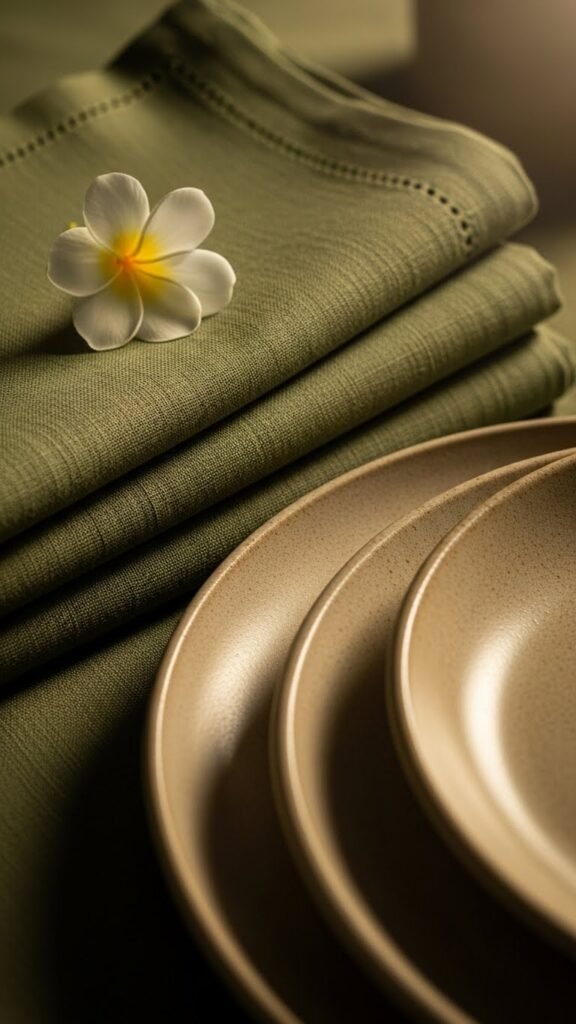 Moss Green Napkins With Neutral Plates