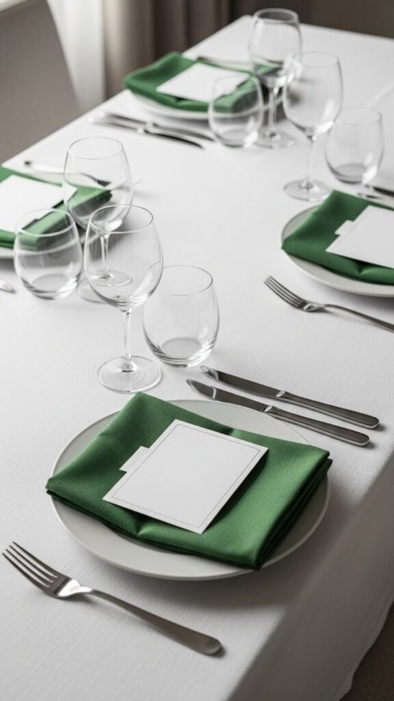 Green Napkins With Minimal Place Cards