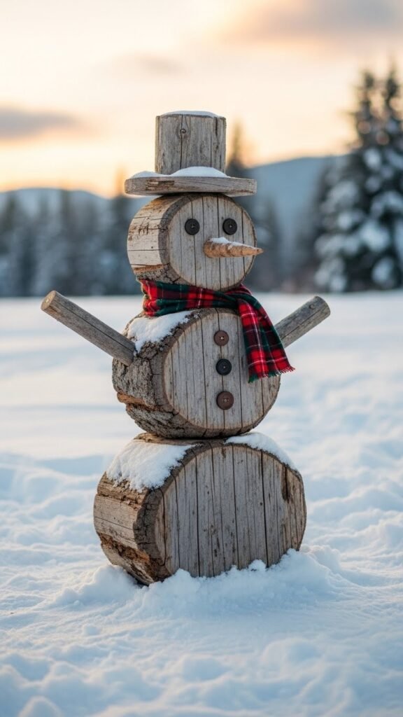 Rustic Snowman From Tree Logs