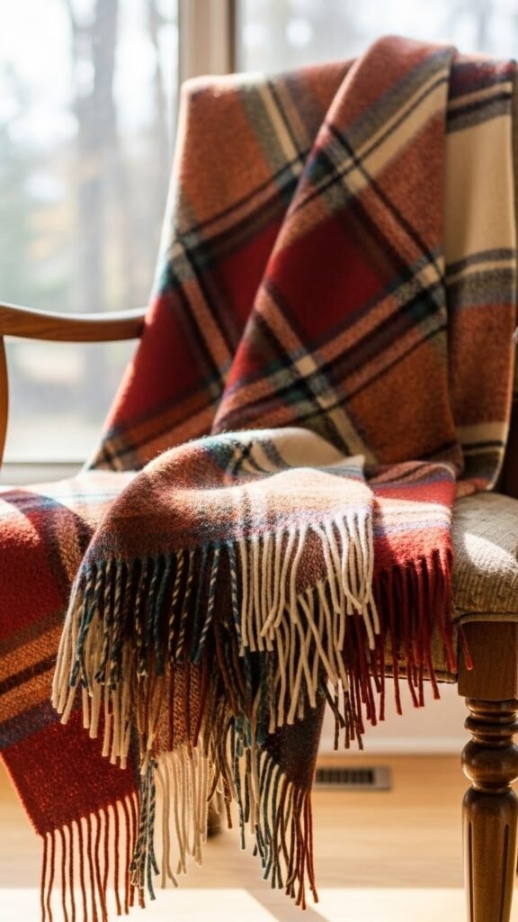 Plaid Throw with Fringe Edges