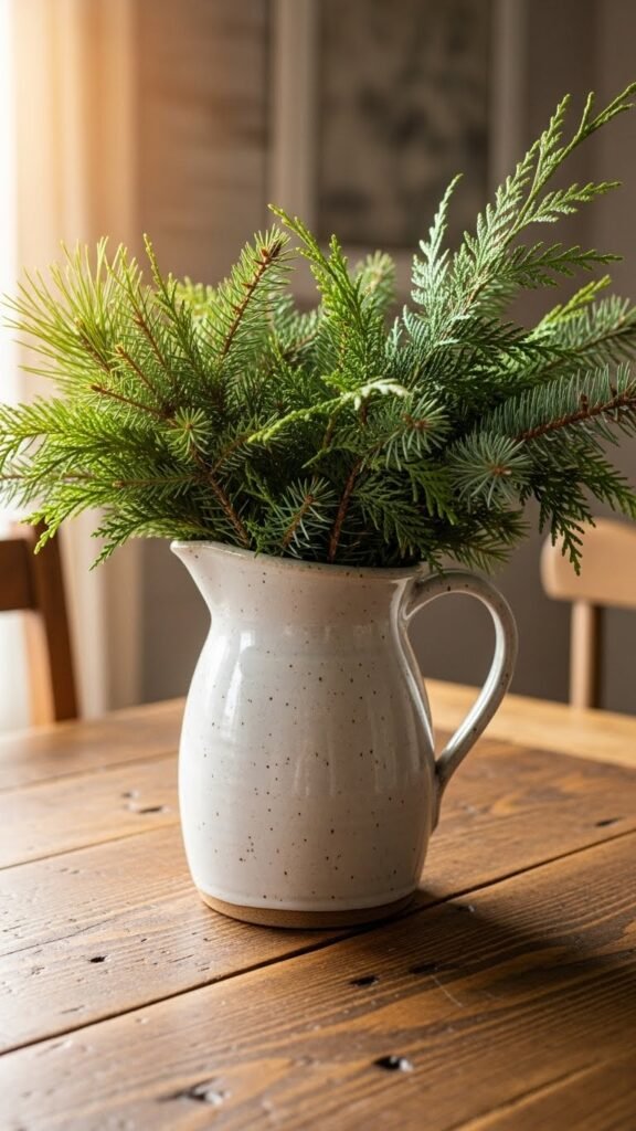 Ceramic Pitcher Evergreen Display