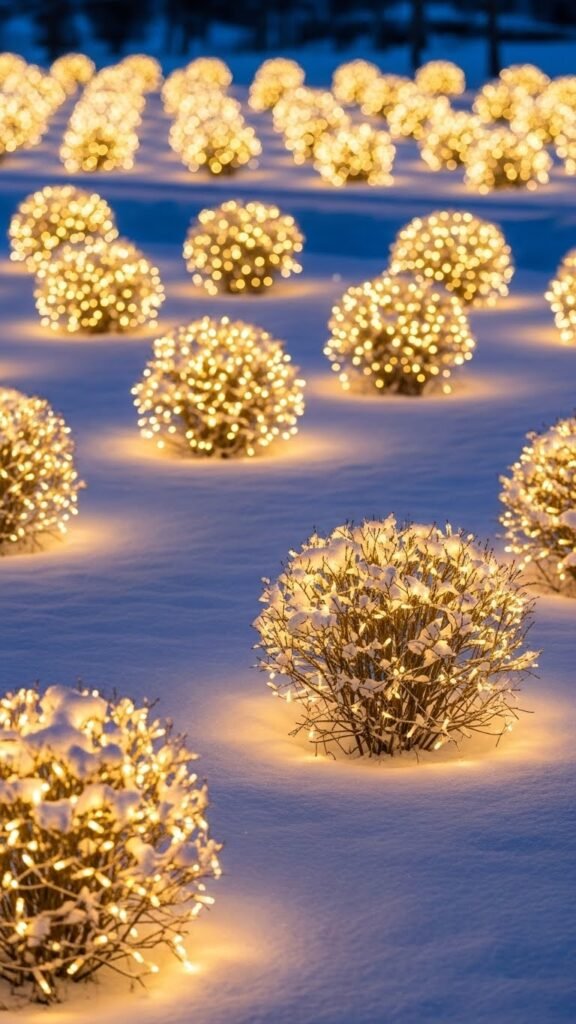 Twinkling Net Lights on Shrubs