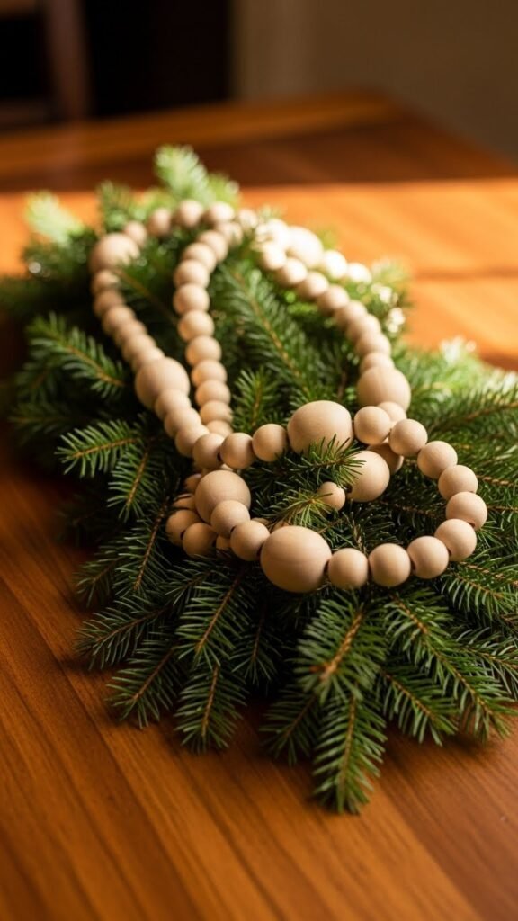 Evergreen and Wooden Bead Accent