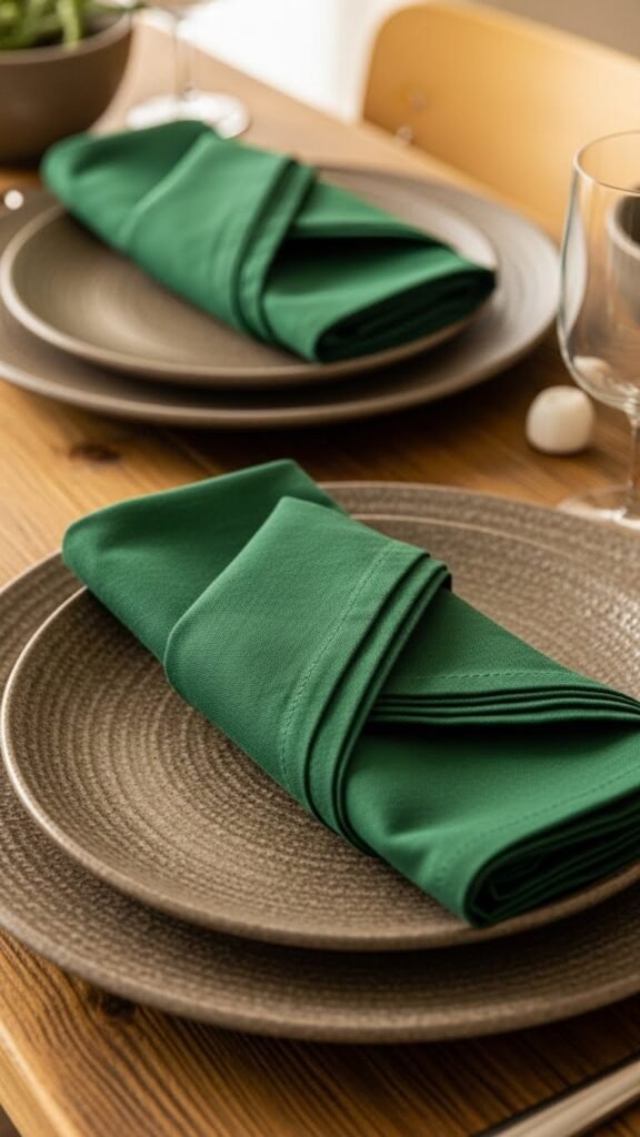 Deep Green Napkins With Stoneware