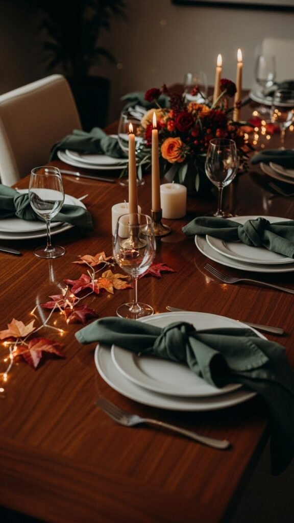 Green Napkins With Seasonal Accents