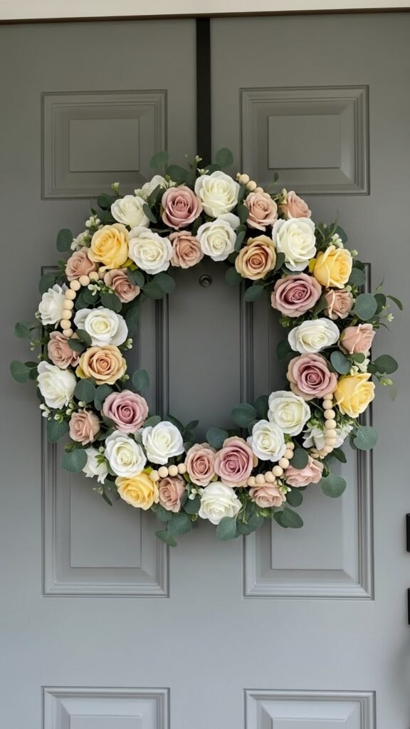 Neutral Rose and Wood Bead Accent