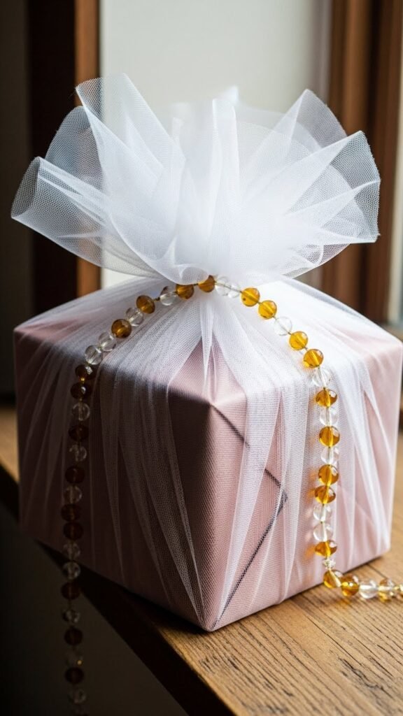 Soft Tulle Wrap With Beaded Tie