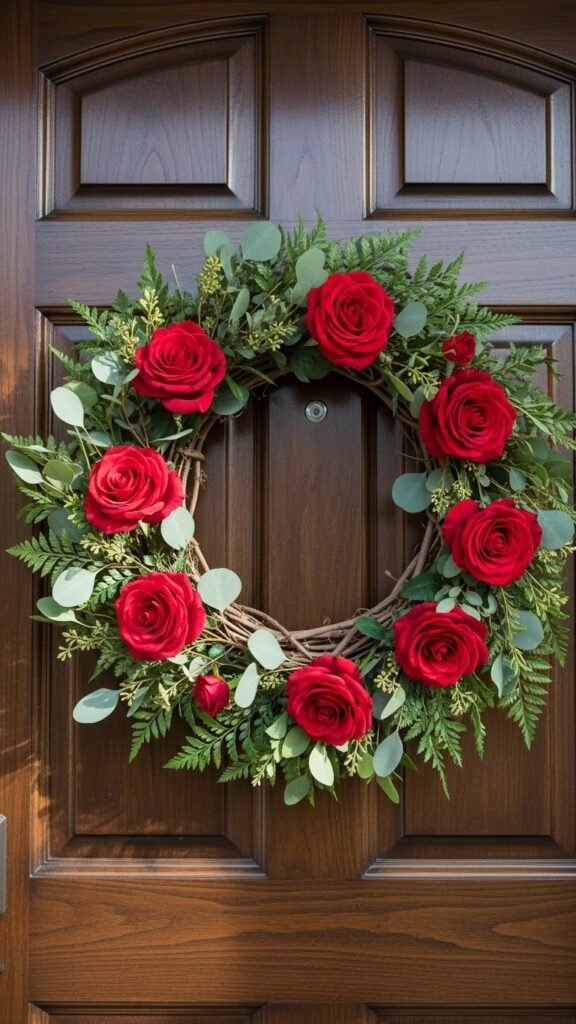 Classic Red Rose Grapevine Wreath
