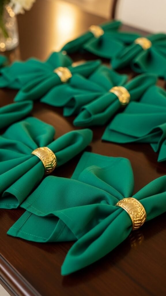 Emerald Green Napkins With Gold Rings