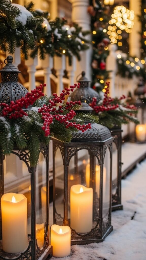 Oversized Porch Lanterns with Greenery