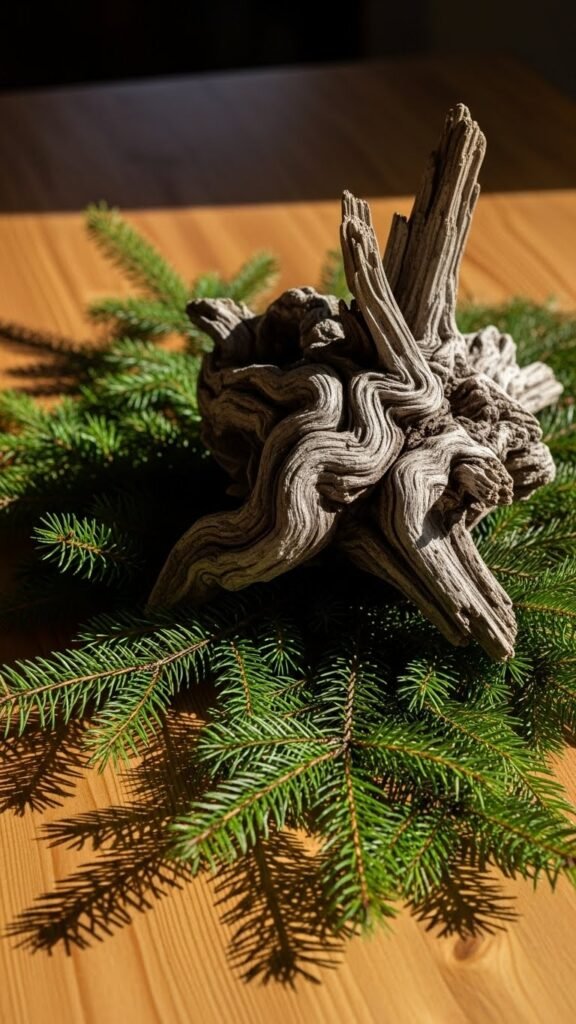 Driftwood and Evergreen Centerpiece