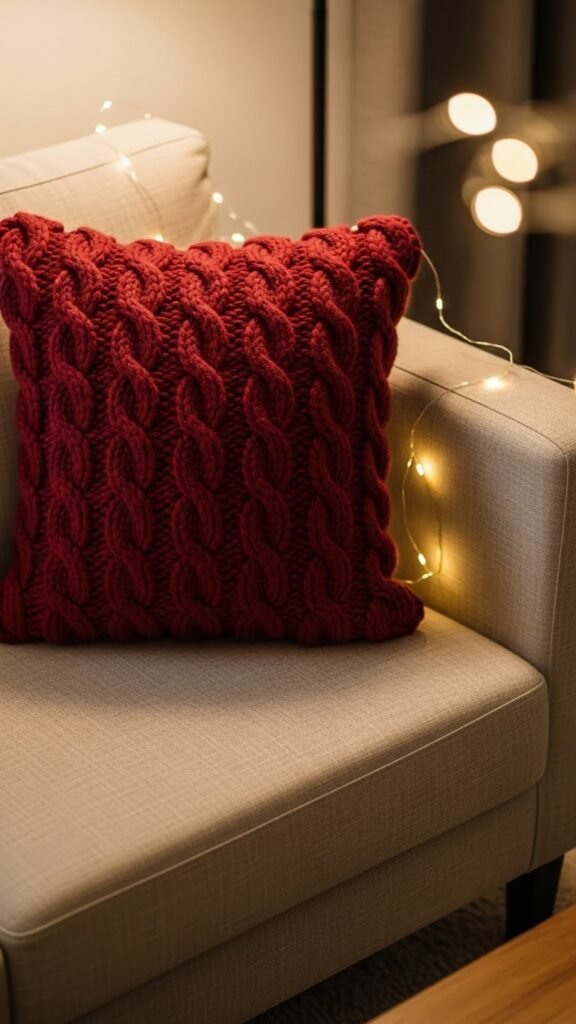 Red Cable Knit Pillow