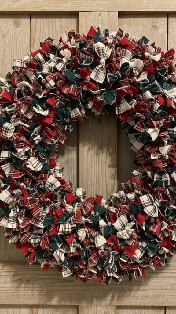 Tartan Fabric Scrap Wreath