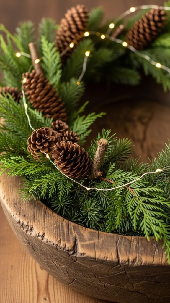 Garland-Filled Wooden Dough Bowl