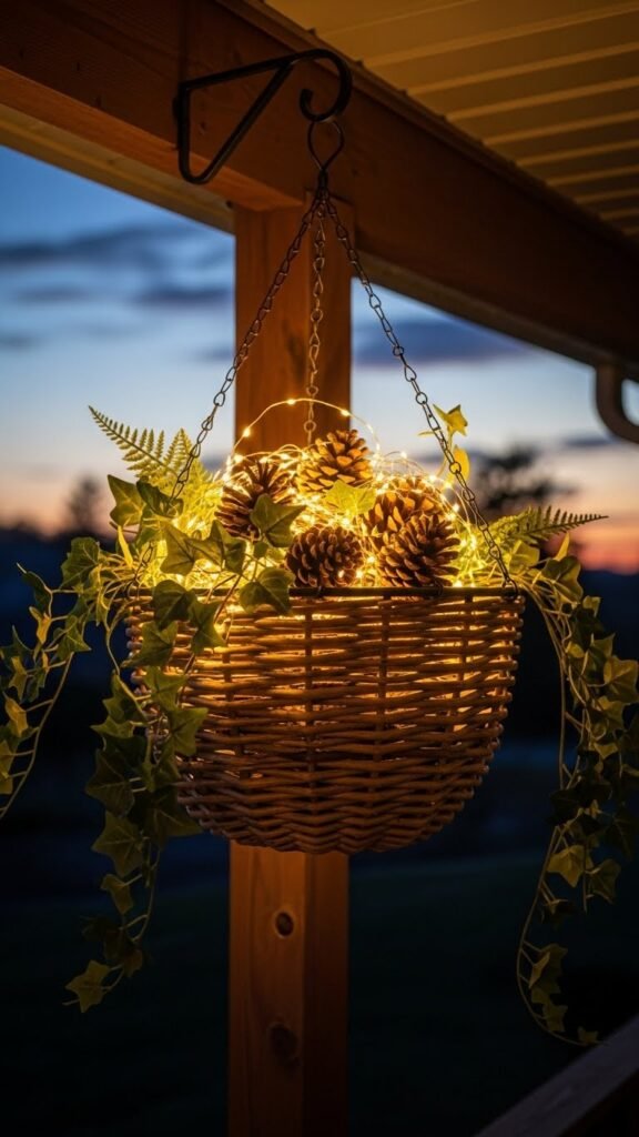 Hanging Porch Basket With Lights