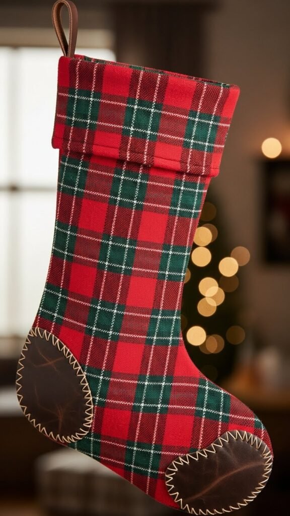 Rustic Log Cabin Stocking with Leather Accents