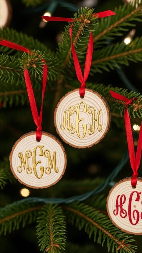 Wooden Slice Monogram Tags
