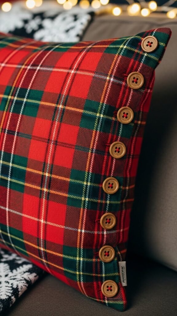  Buttoned Plaid Pillow