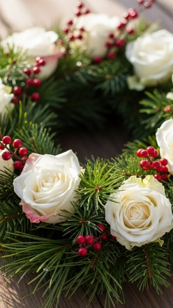 White Rose and Pine Wreath