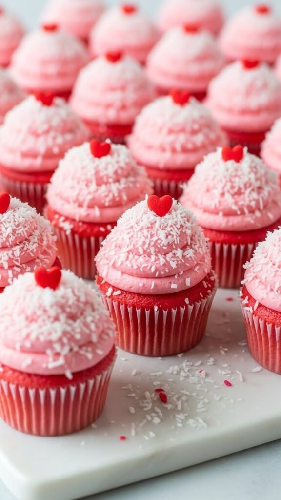 Pink Coconut Snow Cupcakes