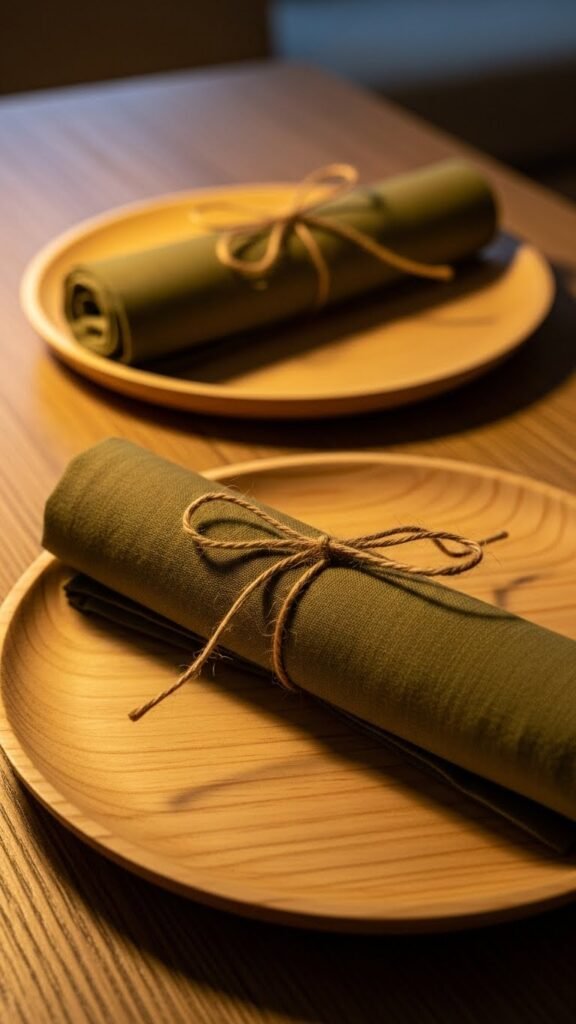 Olive Green Napkins With Rustic Twine