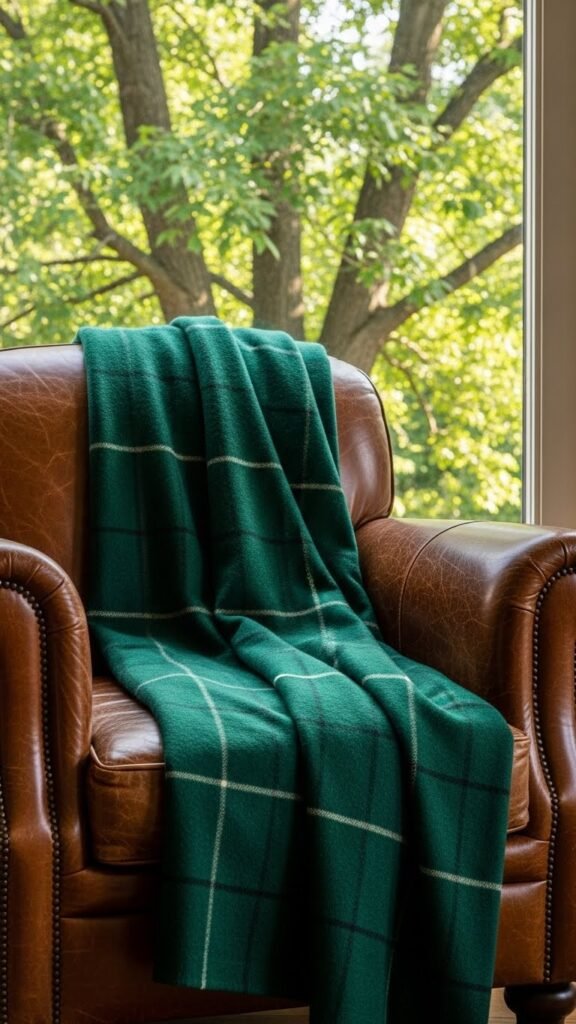 Green Plaid Blanket with Forest Tones