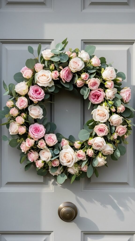 Pale Pink Rose and Eucalyptus Ring