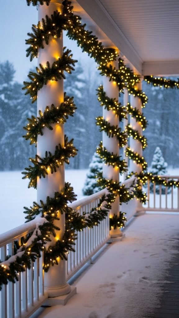 DIY Garland-Wrapped Porch Columns