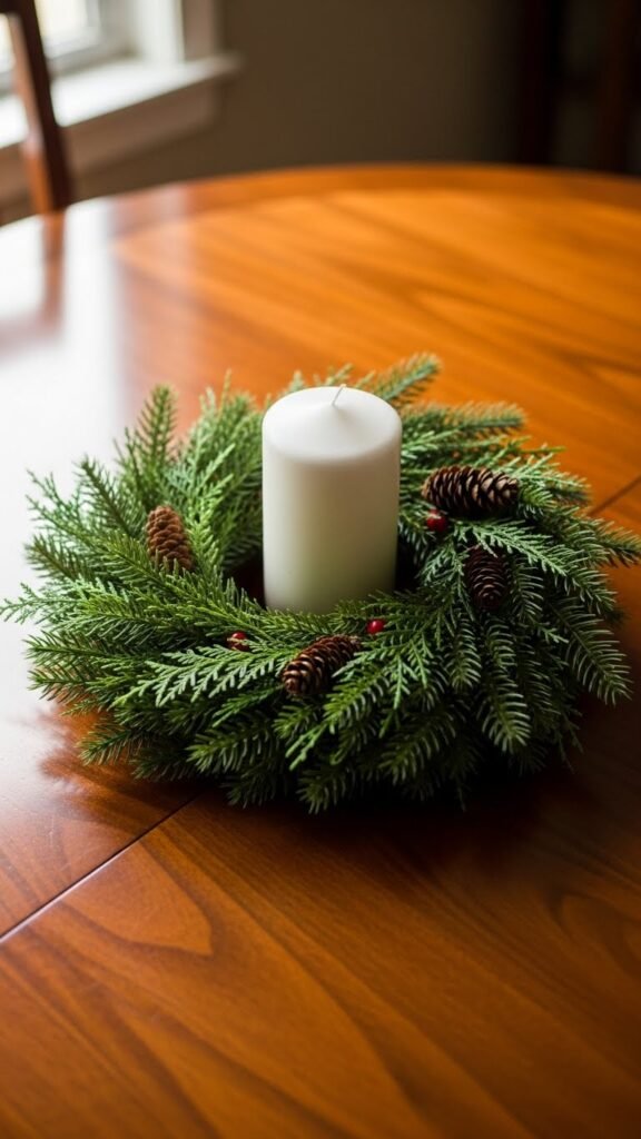  Evergreen Wreath as Table Base
