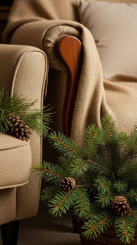 Rustic Burlap Cover With Stenciled Trees