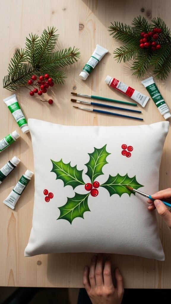  Painted Canvas Pillow With Holiday Icons