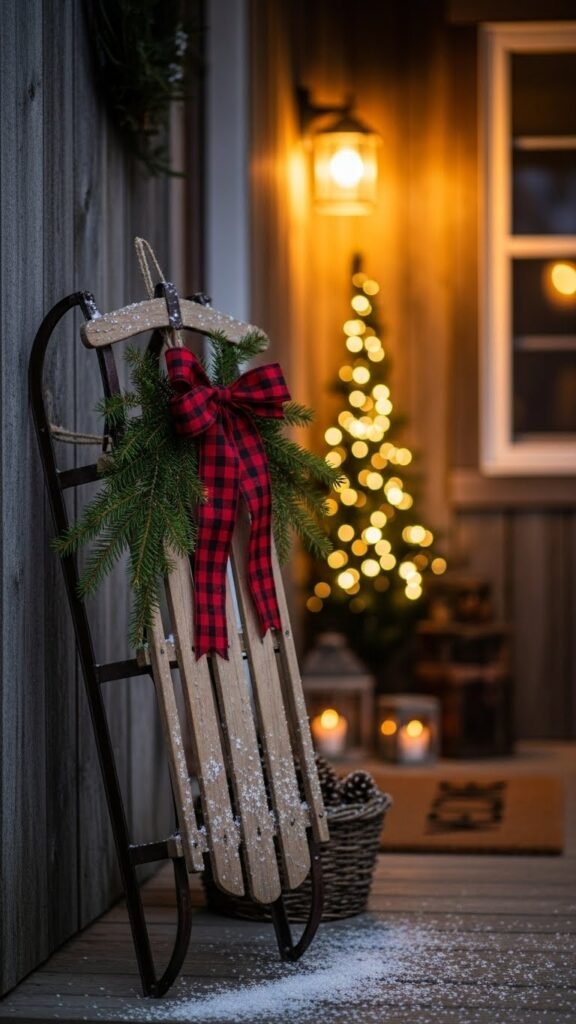  Vintage Sled with Evergreen Accents