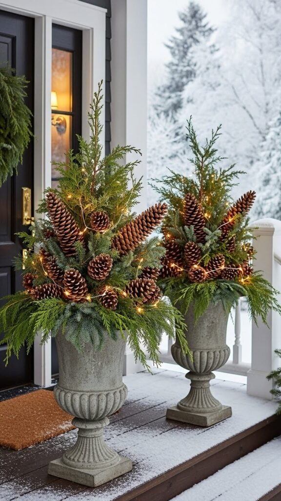 Pinecone-Filled Urns