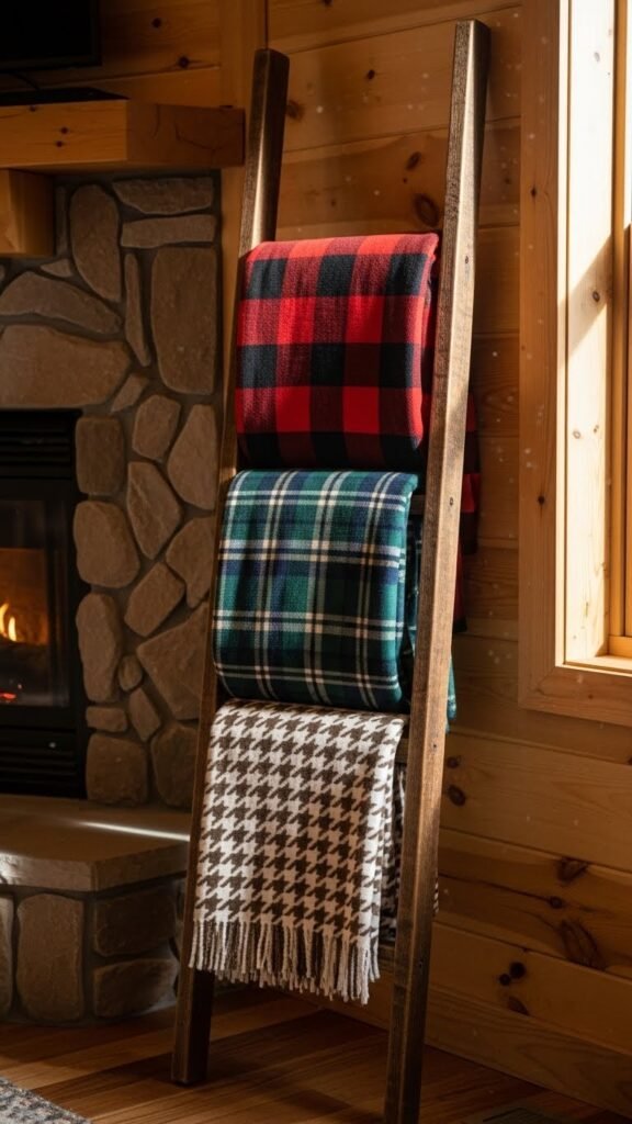 Plaid Blanket on a Ladder Rack