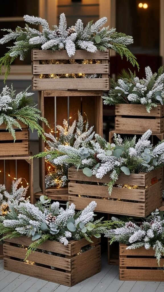 Faux Snow-Covered Crate Displays