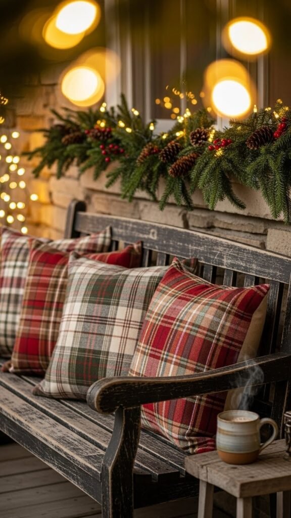 Plaid Porch Pillow Setup