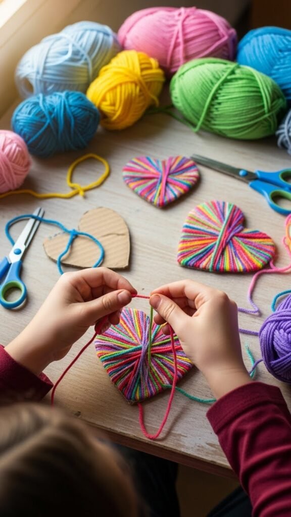 Yarn-Wrapped Heart Shapes