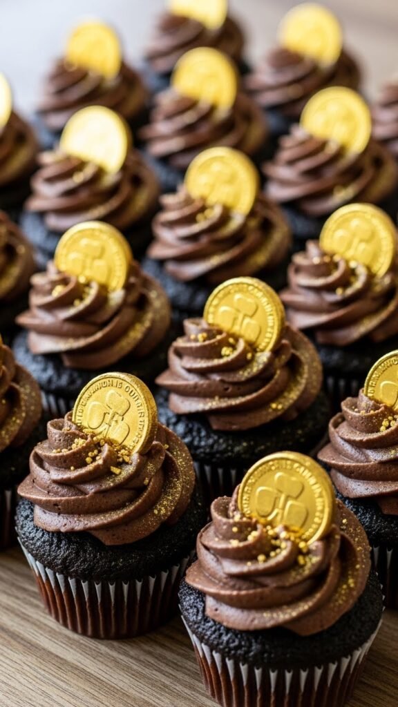 Chocolate Fudge Gold Coin Cupcakes