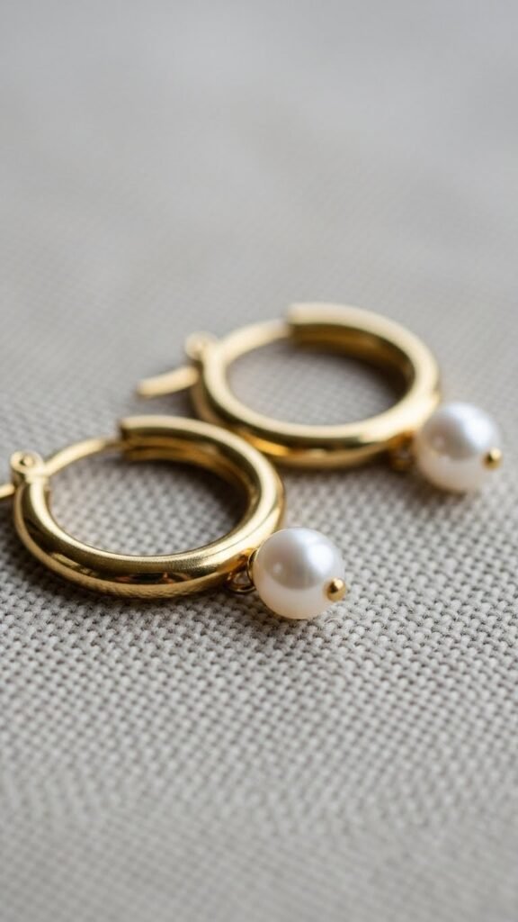  Gold Hoop Earrings With Pearl Drops