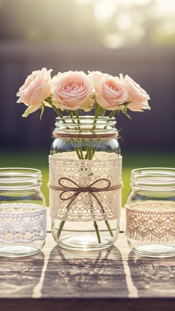 Lace-Edged Mason Jar Vases