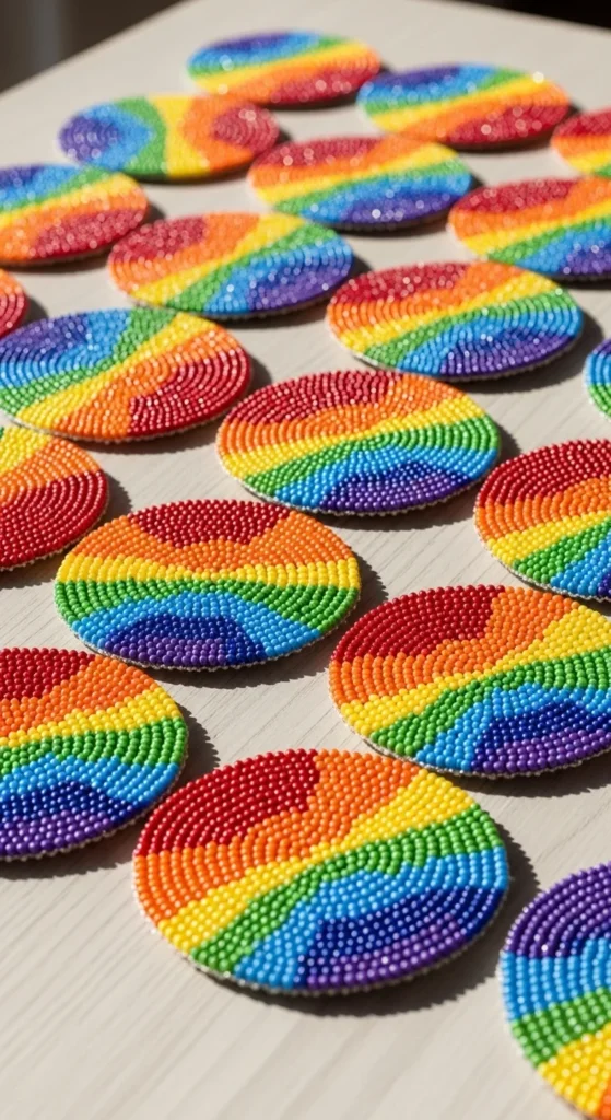 Beaded Rainbow Coasters